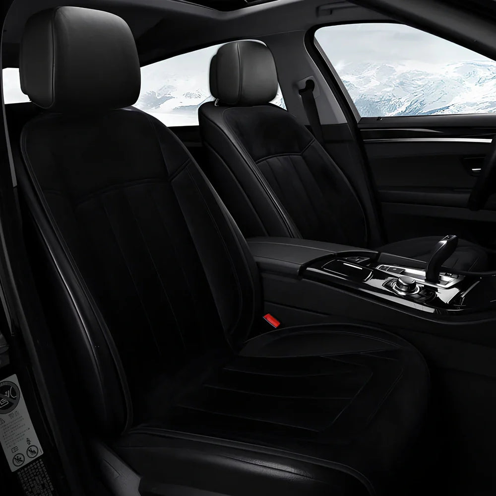 Winter car heating cushion in black, 125cm x 52cm diamond velvet with massage blowers and non-slip base