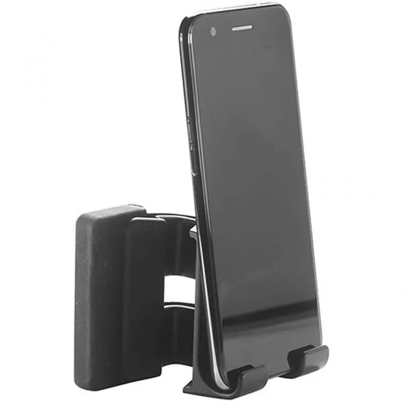Black ABS computer mobile phone bracket attached to side of monitor with phone inserted