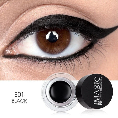 Brush-tip liquid eyeliner with fine 0.5mm applicator showing three colour options E01, E02, E03
