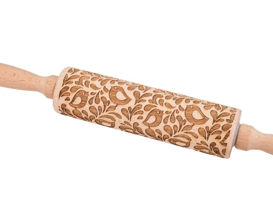 Wooden Christmas embossing rolling pin with non-stick surface for festive baking