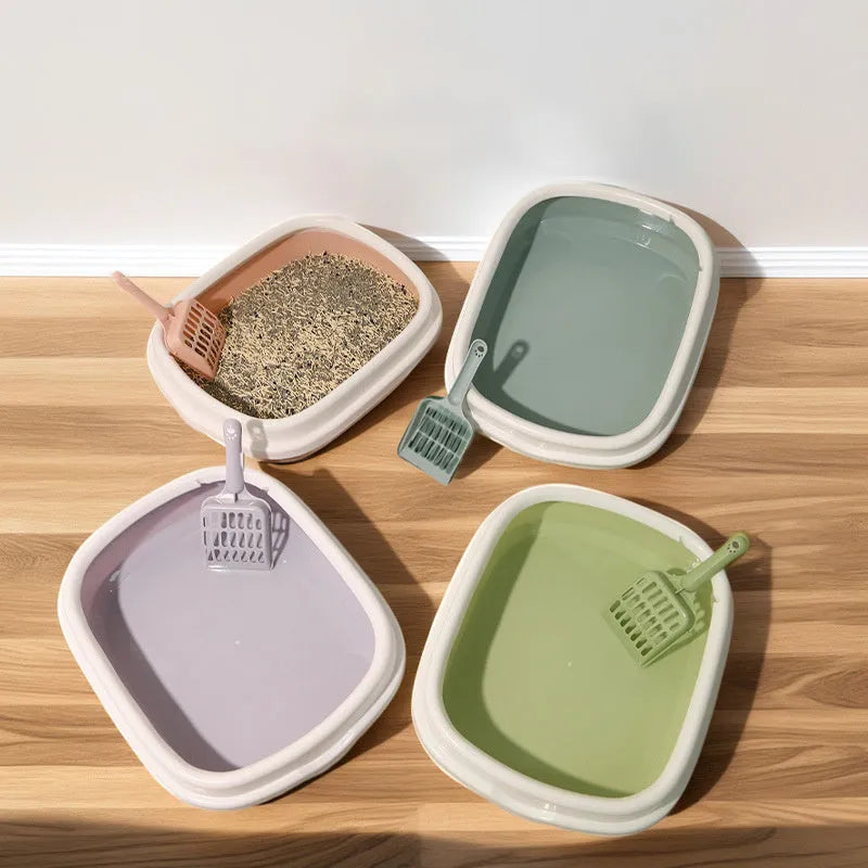 Plastic pet toilet bedpan training tray with scoop, anti-splash design, blue colour, medium size