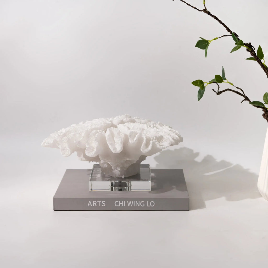 Coral resin decorative sculpture 34x31x15cm on a shelf, coral colour model A167