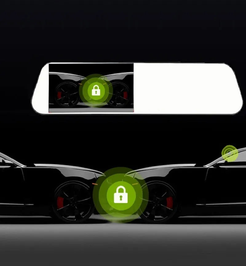 White glass mirror driving recorder with 140 degree angle mounted over car rearview mirror