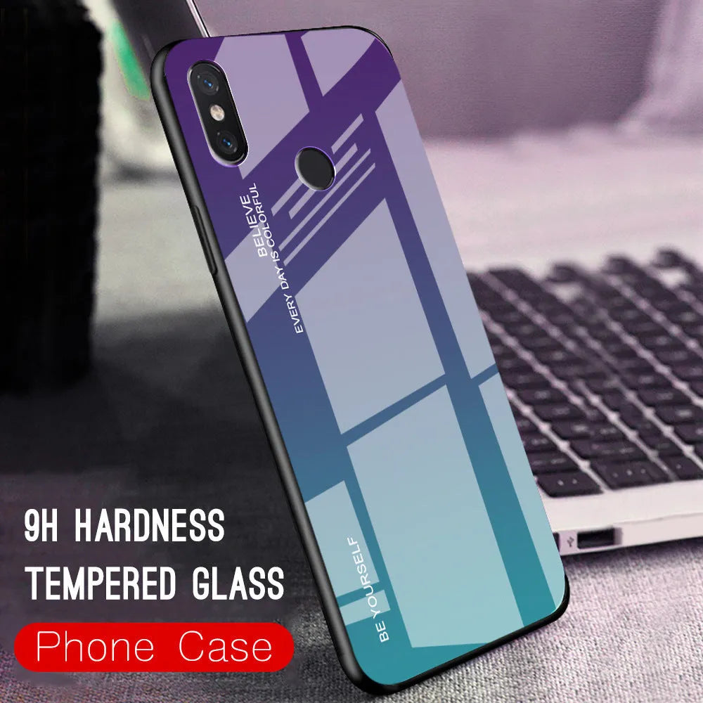 Gradient colour phone case with tempered glass back for Redmi smartphones