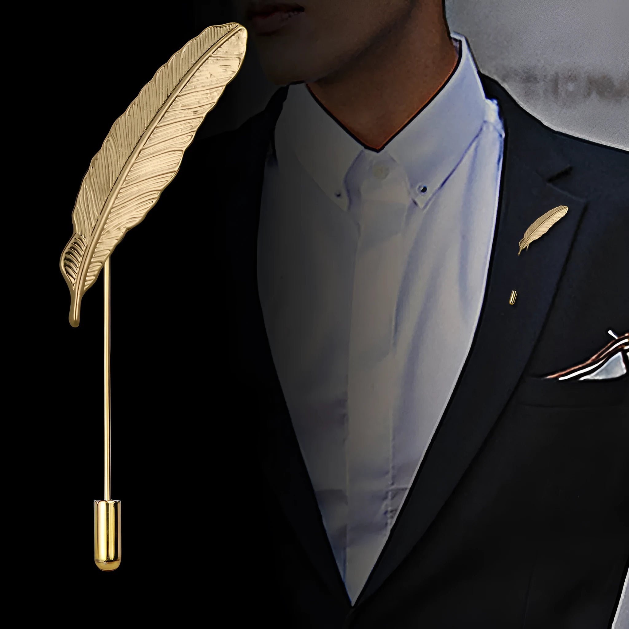 Men's feather brooch academic style alloy electroplated gold colour boutonniere suit decoration