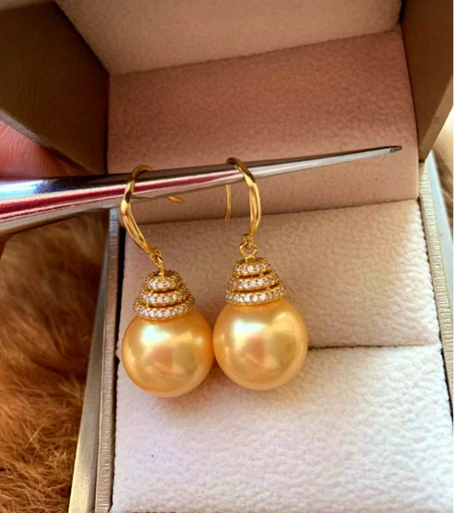 Sterling silver pendant ear hook set with 16mm sea water gold pearl