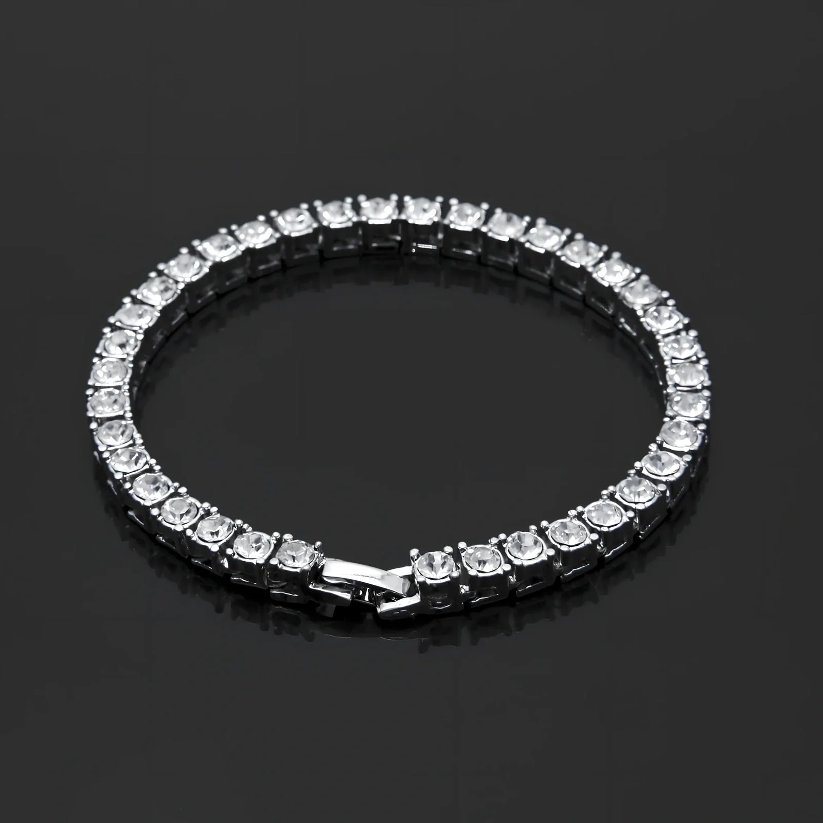 Gold iced hip hop bracelet with AAA rhinestone geometric chain, 5mm width 8 inch length on wrist