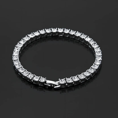 Gold iced hip hop bracelet with AAA rhinestone geometric chain, 5mm width 8 inch length on wrist