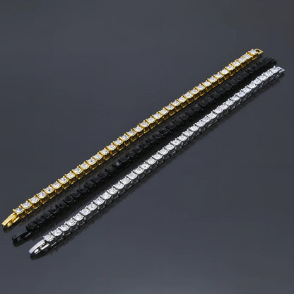 Gold iced hip hop bracelet with AAA rhinestone geometric chain, 5mm width 8 inch length on wrist