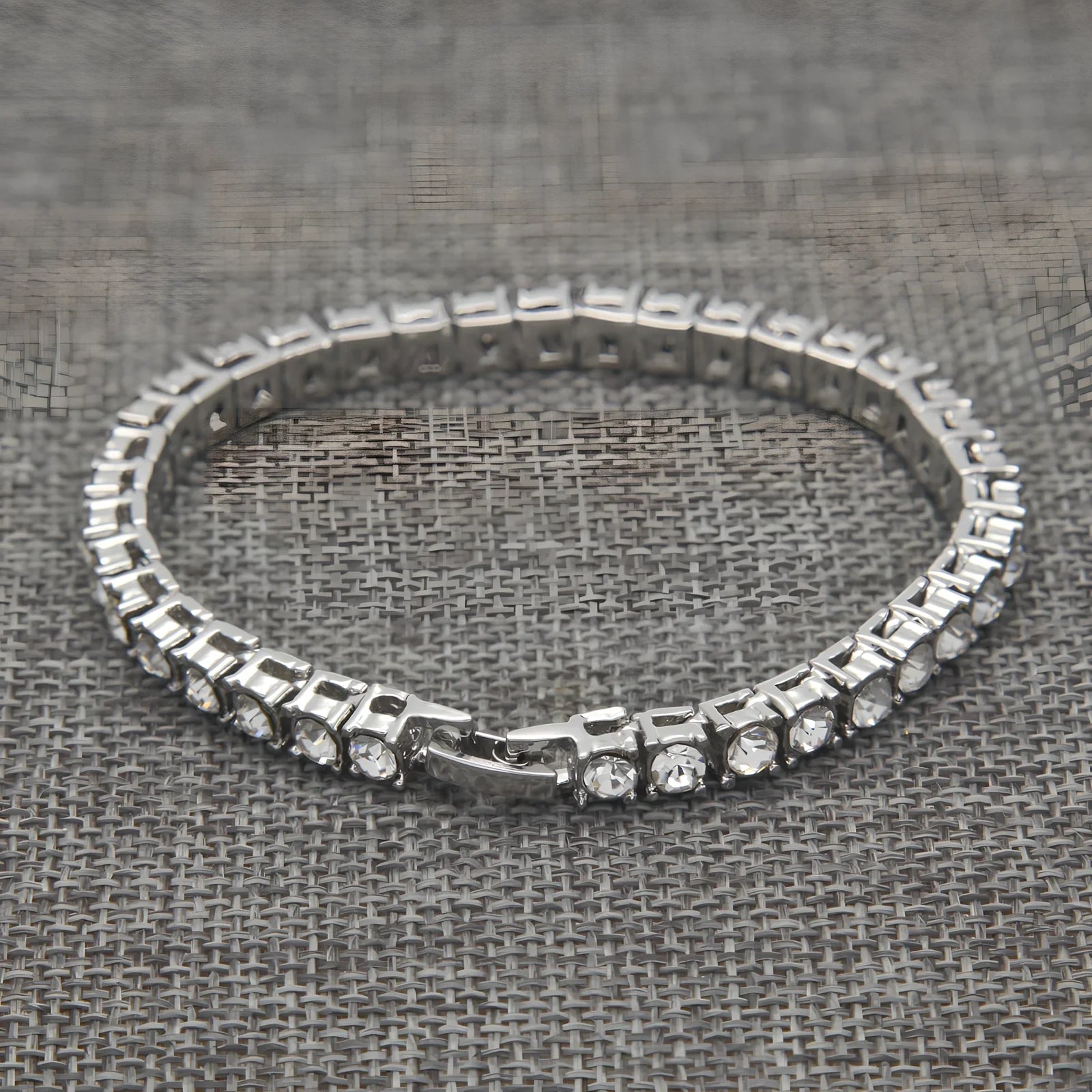 Gold iced hip hop bracelet with AAA rhinestone geometric chain, 5mm width 8 inch length on wrist