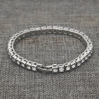 Gold iced hip hop bracelet with AAA rhinestone geometric chain, 5mm width 8 inch length on wrist