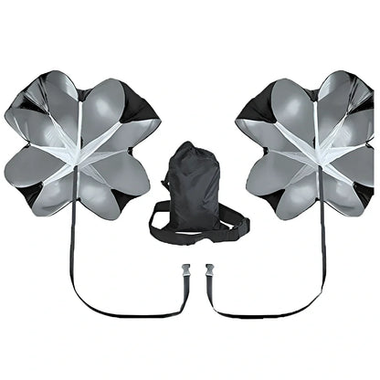 Black 56 inch speed training parachute with adjustable belt providing 15-33 pounds resistance for running