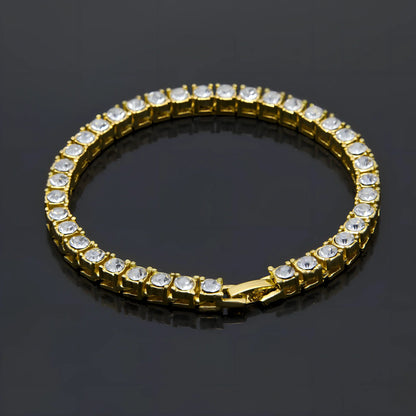Gold iced hip hop bracelet with AAA rhinestone geometric chain, 5mm width 8 inch length on wrist