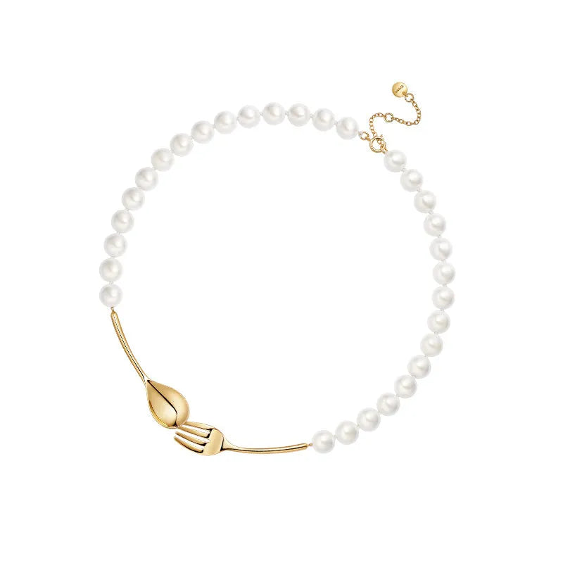 Gold 925 silver necklace with three tiers of shell beads, 370mm chain, adjustable extension links