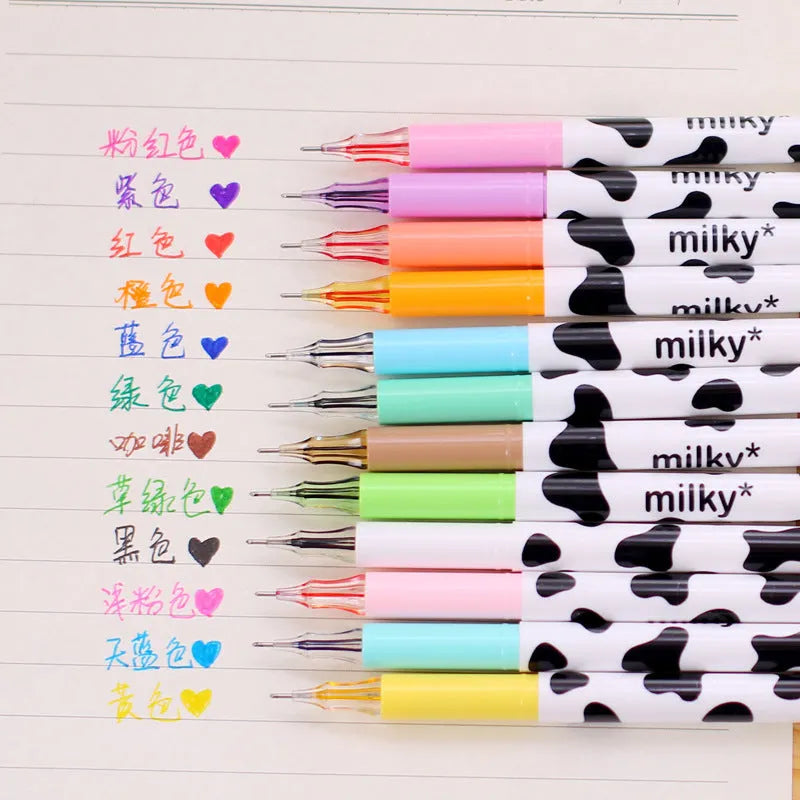 Box of 12 assorted cow colour gel pens with 0.38mm fine tips.