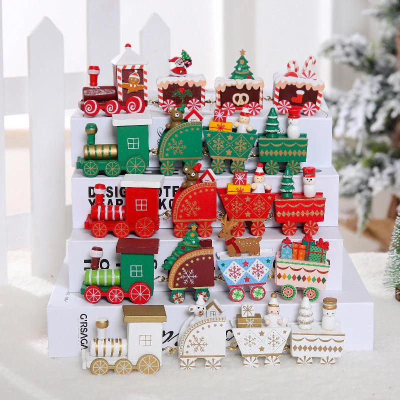 Wooden Christmas train set in various colours for festive decor