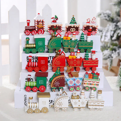 Wooden Christmas train set in various colours for festive decor