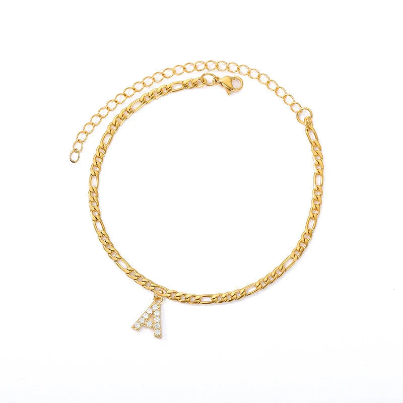 Premium Stainless Steel Anklet with Customizable Zircon Letters