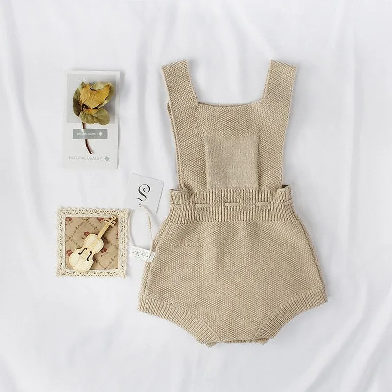 Knitted cotton jumpsuit for babies in khaki, pullover style, triangle climbing design, sizes 66-90cm