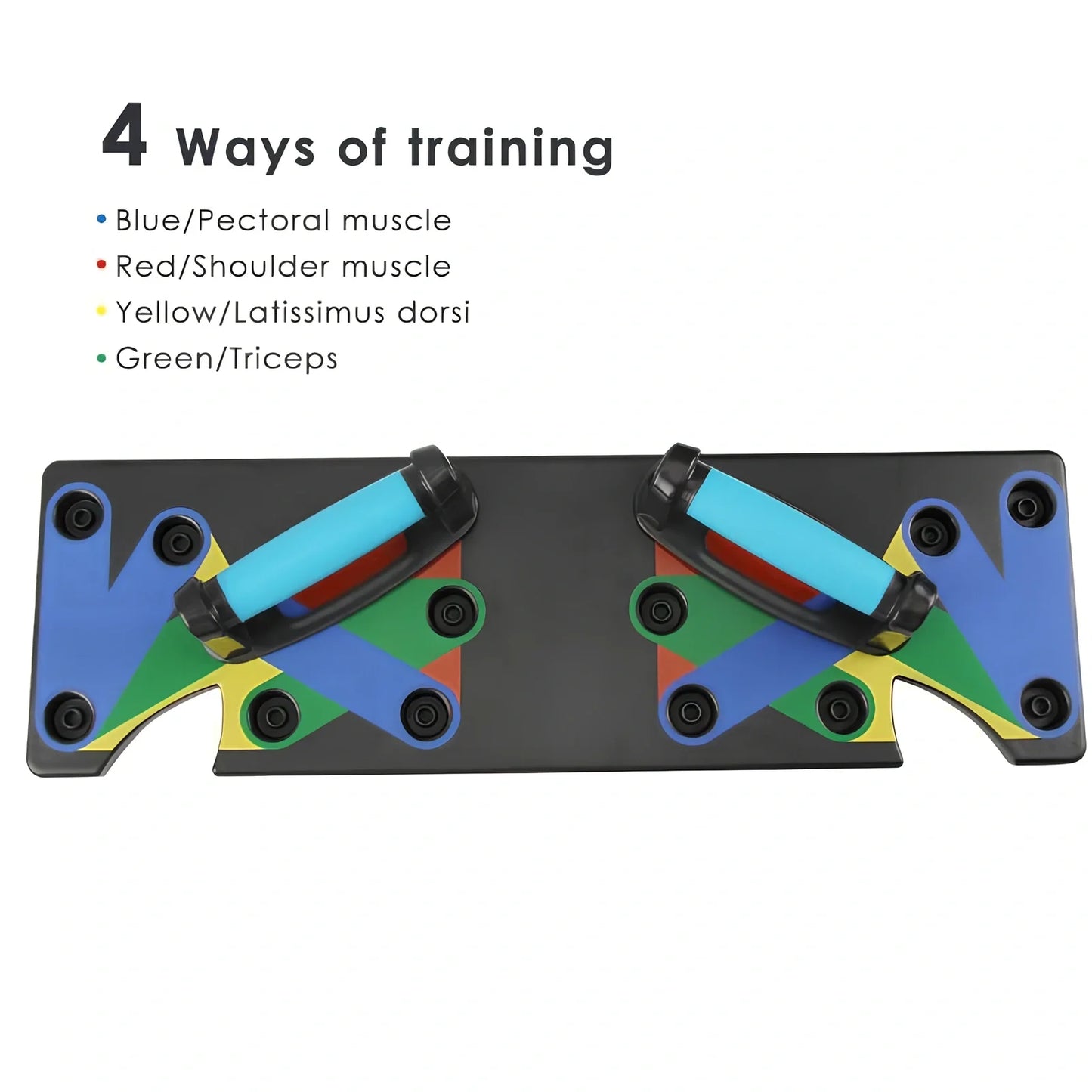 Black 9-in-1 Push-Up Rack Edge with colour-coded plates and silicone handles for upper body training, 60 x 18.5 x 2 cm size