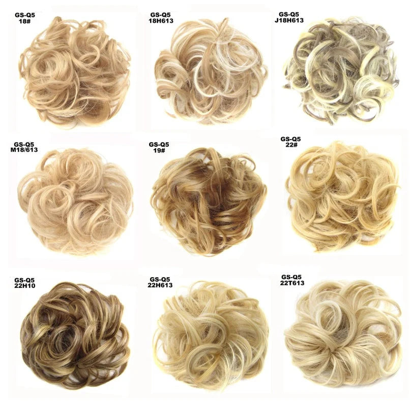 Synthetic wavy curly messy hair bun for women, 12cm diameter, high-temperature wire