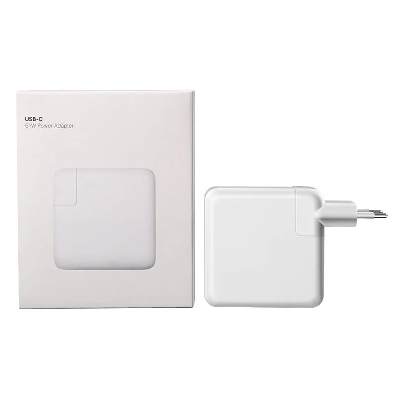 61W laptop power adapter with UK plug measuring 7x7x3cm