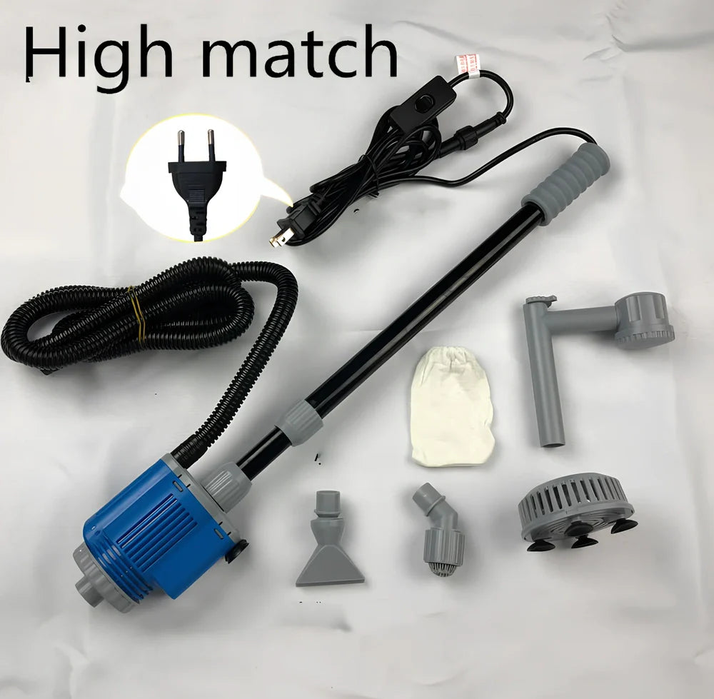 Aquarium multifunction water changer with 84 cm 28 W model, 16 mm hose, and suction ports for gravel vacuuming and siphoning