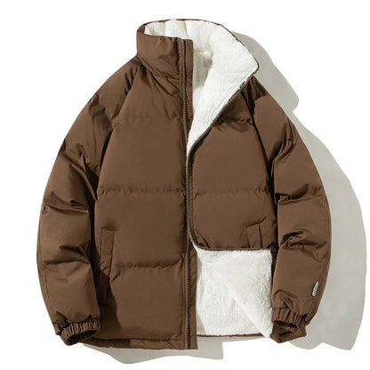 Cozy and stylish couples' winter jacket with stand-up collar, pockets, and plush lining for warmth