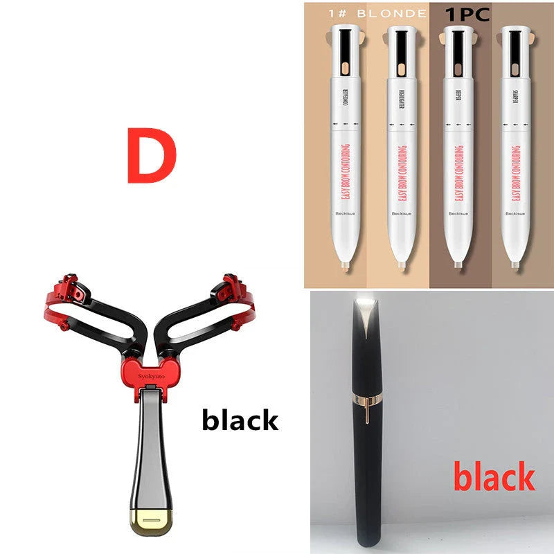 3-in-1 Foldable Adjustable Eyebrow Stencil Set with LED light for perfect brows