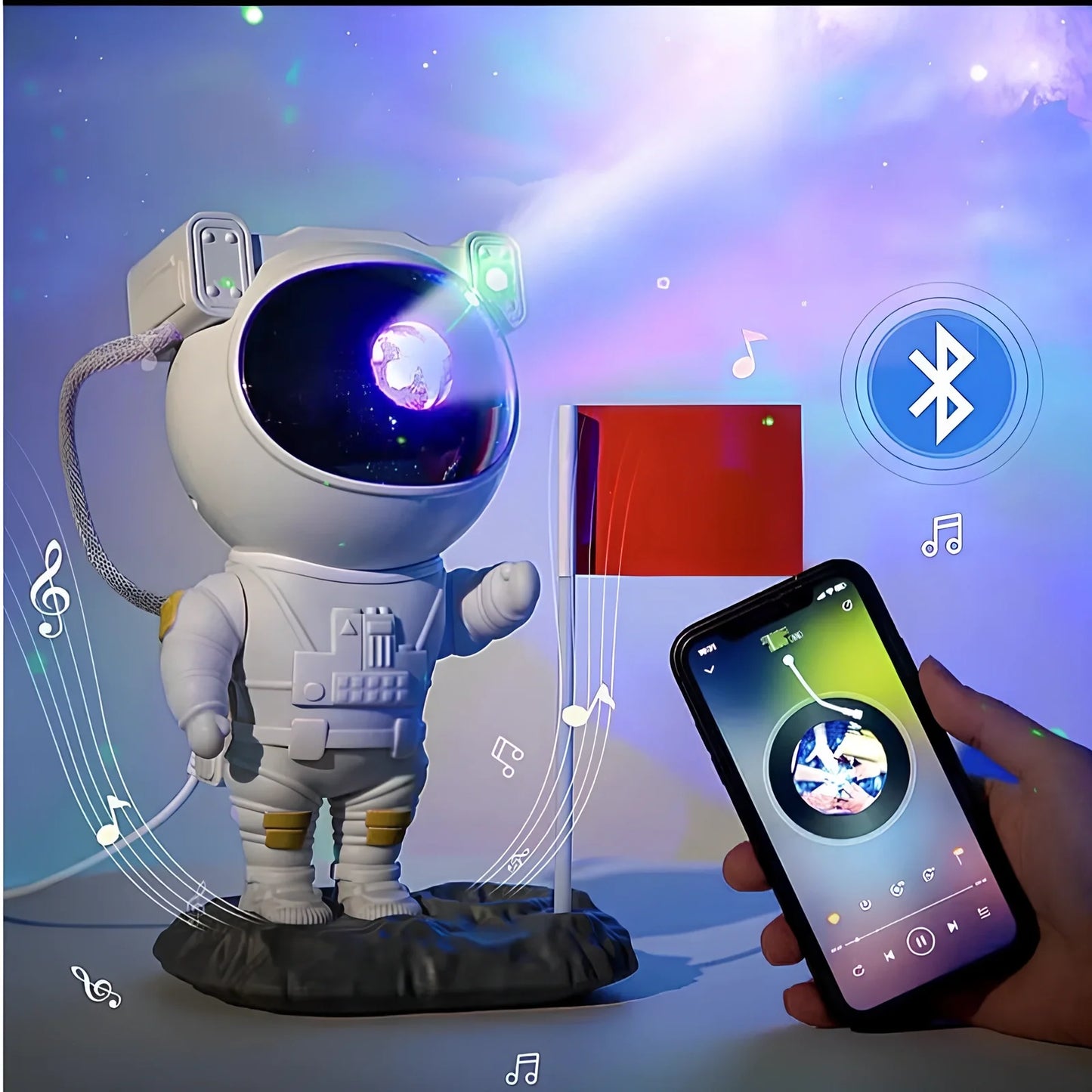 Astronaut galaxy projector showing adjustable nebula and star projection on ceiling