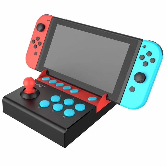 Fighting stick gaming controller for N Switch in black, with joystick and eight action buttons, model PG-9136