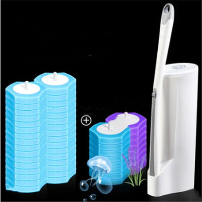 Disposable toilet brush with plastic handle and sponge head for hygienic cleaning