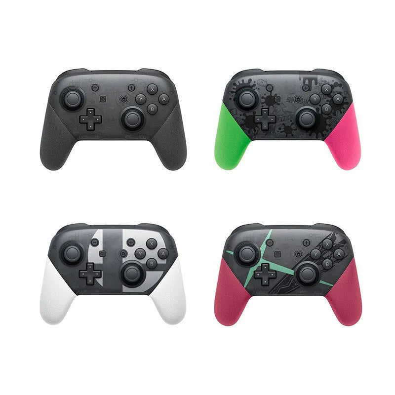Wireless Bluetooth gamepad with vibration feedback in black, white, red, and green colour options.