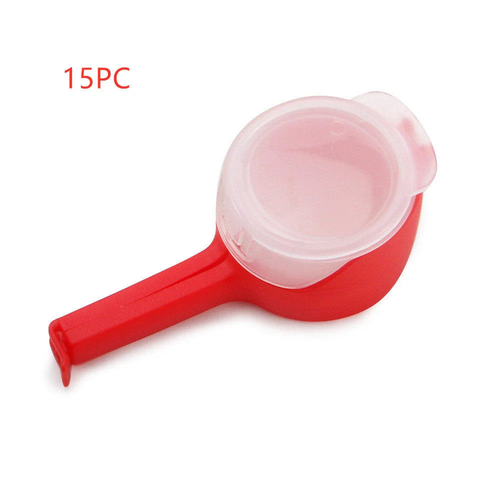 Versatile food clips in a range of colours, featuring airtight sealing and a convenient pour spout