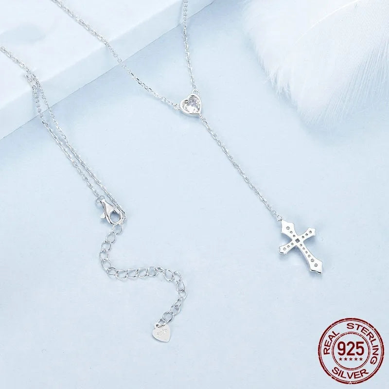 925 silver V-neck love cross pendant necklace with an O-ring chain in colour BSN384.