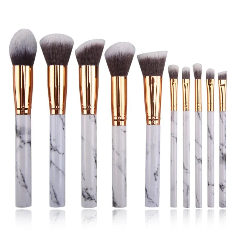 10-piece marble makeup brush set with 5 large and 5 small brushes for precise beauty application