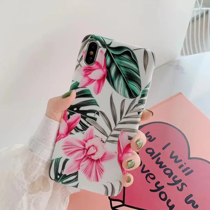 Frosted plastic phone case with Chinese style floral pattern for iPhone X, black dot blue flower design