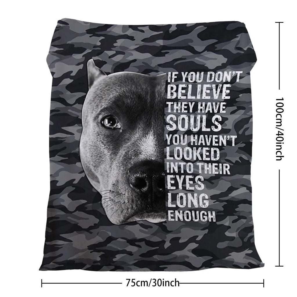 Flannel black background dog pet theme soft printed blanket folded on a sofa
