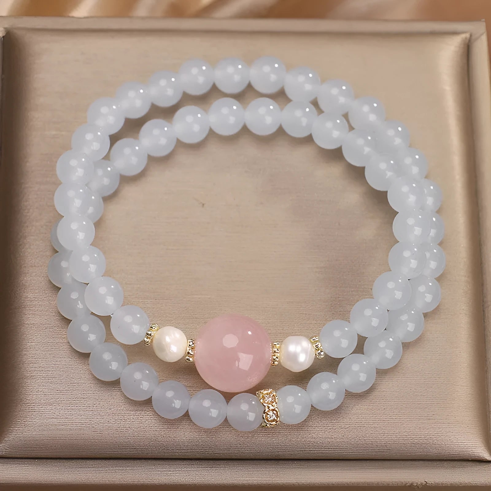Natural aquamarine double ring bracelet, polished finish, light luxury minority style for women