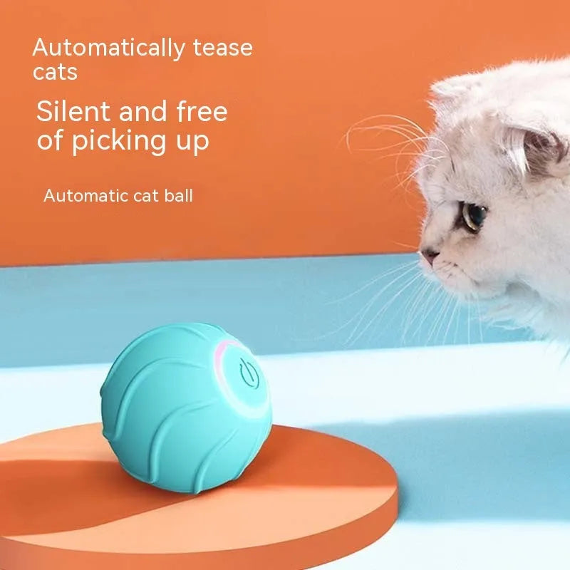 Smart cat toys rolling ball automatic bouncing USB pet toy in silicone blue pink red