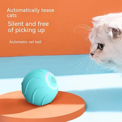 Automatic, self-bouncing cat toy balls in vibrant blue, red, and pink colors