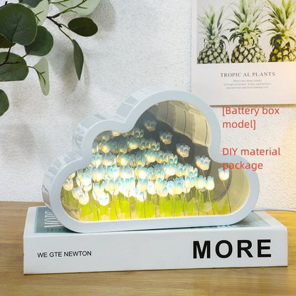 DIY Tulip Night Lamp with LED light and decorative mirror in pink, purple, or blue