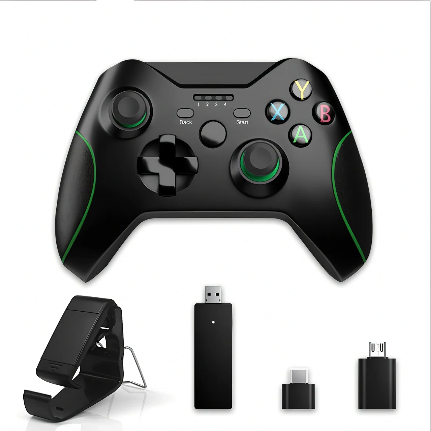 White Xbox One wired USB game controller with ergonomic grips and 2.5m cable on plain background