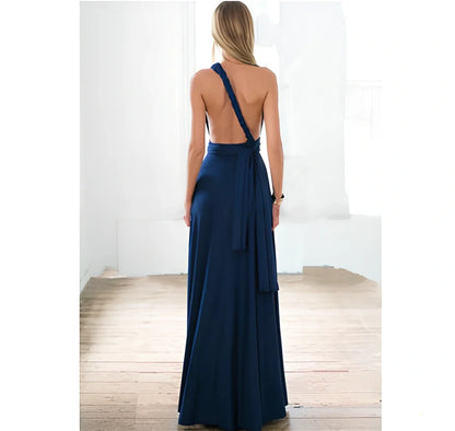 Women's khaki multiway bandage maxi dress with long straps, backless lace design, floor-length 158cm swing skirt in polyester milk silk