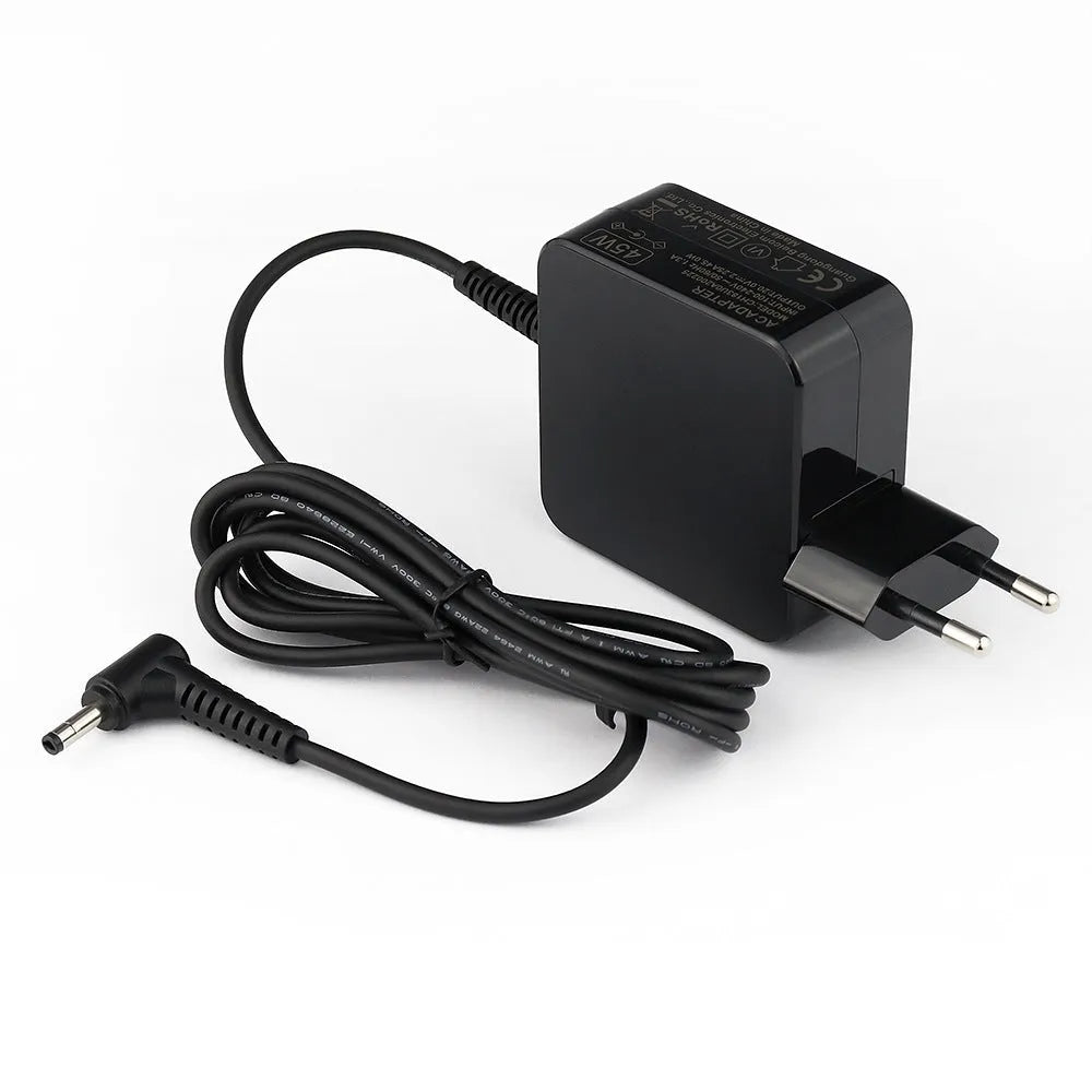 Black 45W laptop power adapter with American DC connector and charging cable