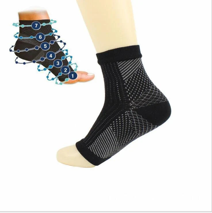 Yoga ankle support sports socks in black, red, and purple for sprain protection and pressure elasticity