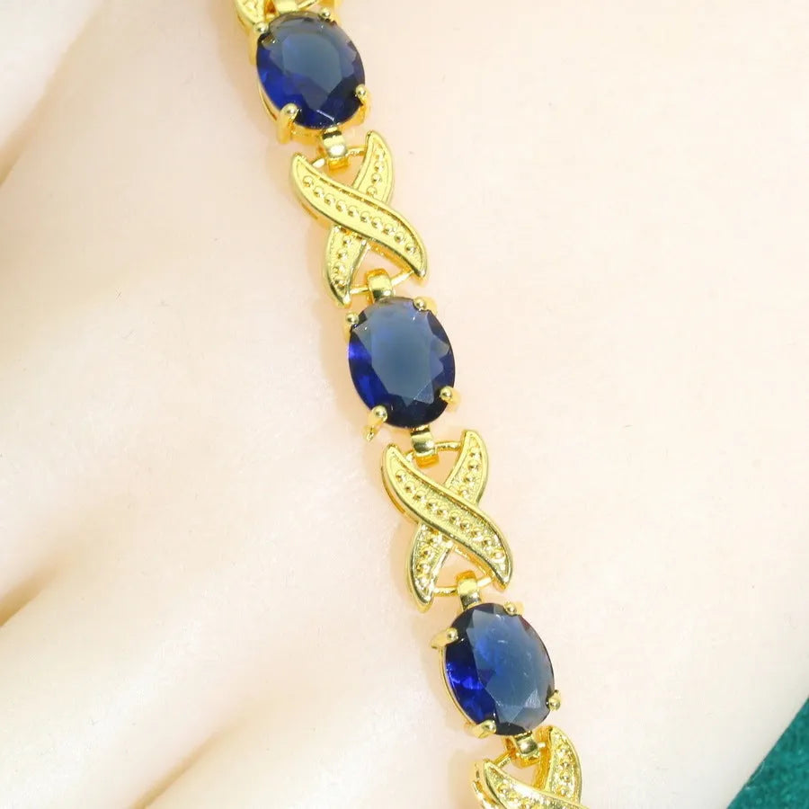 Women's copper inlaid zircon bracelet electroplated retro style dark blue colour options