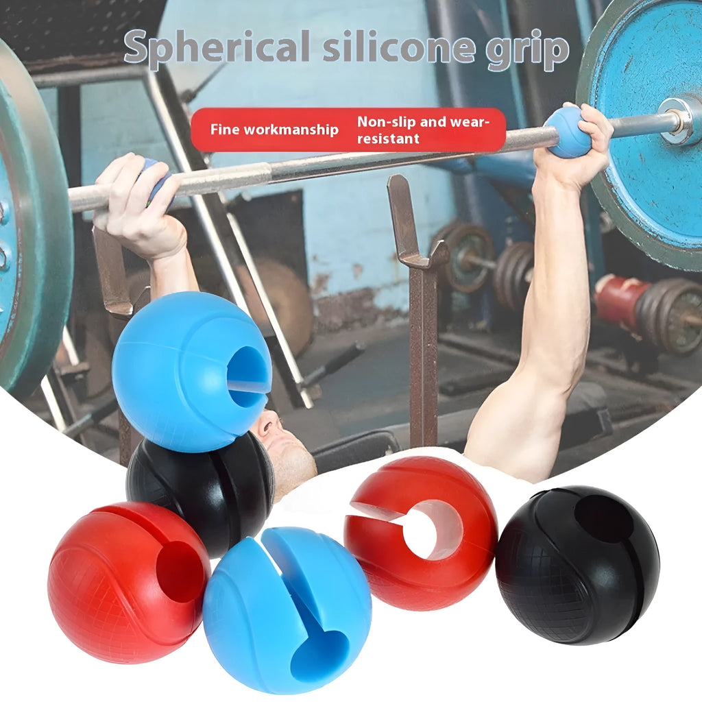 Black silicone spherical dumbbell grip on a dumbbell handle for non-slip weight training