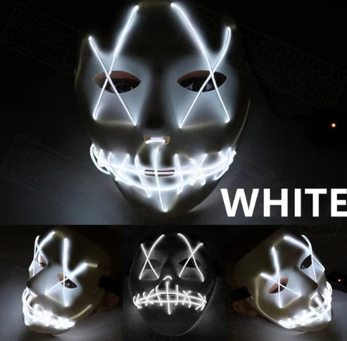 Halloween LED Glowing Full Face Mask with adjustable light modes and voice control feature