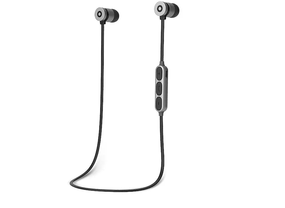 Metal magnetic sports Bluetooth wireless neckband headset in black colour with magnetic earbuds